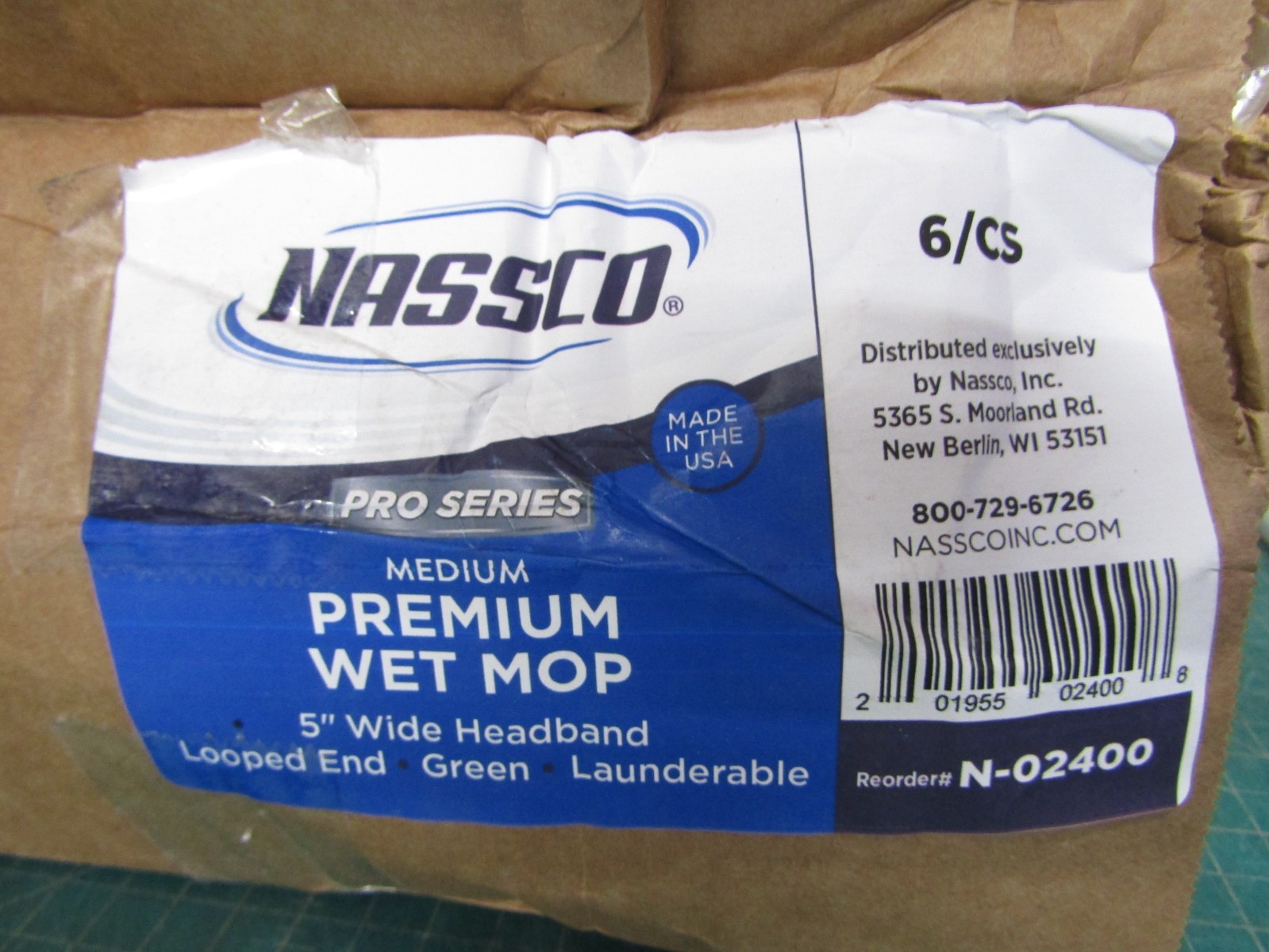 case of 6 NASSCO N-02400 medium-sized, green premium wet mop head. NEW