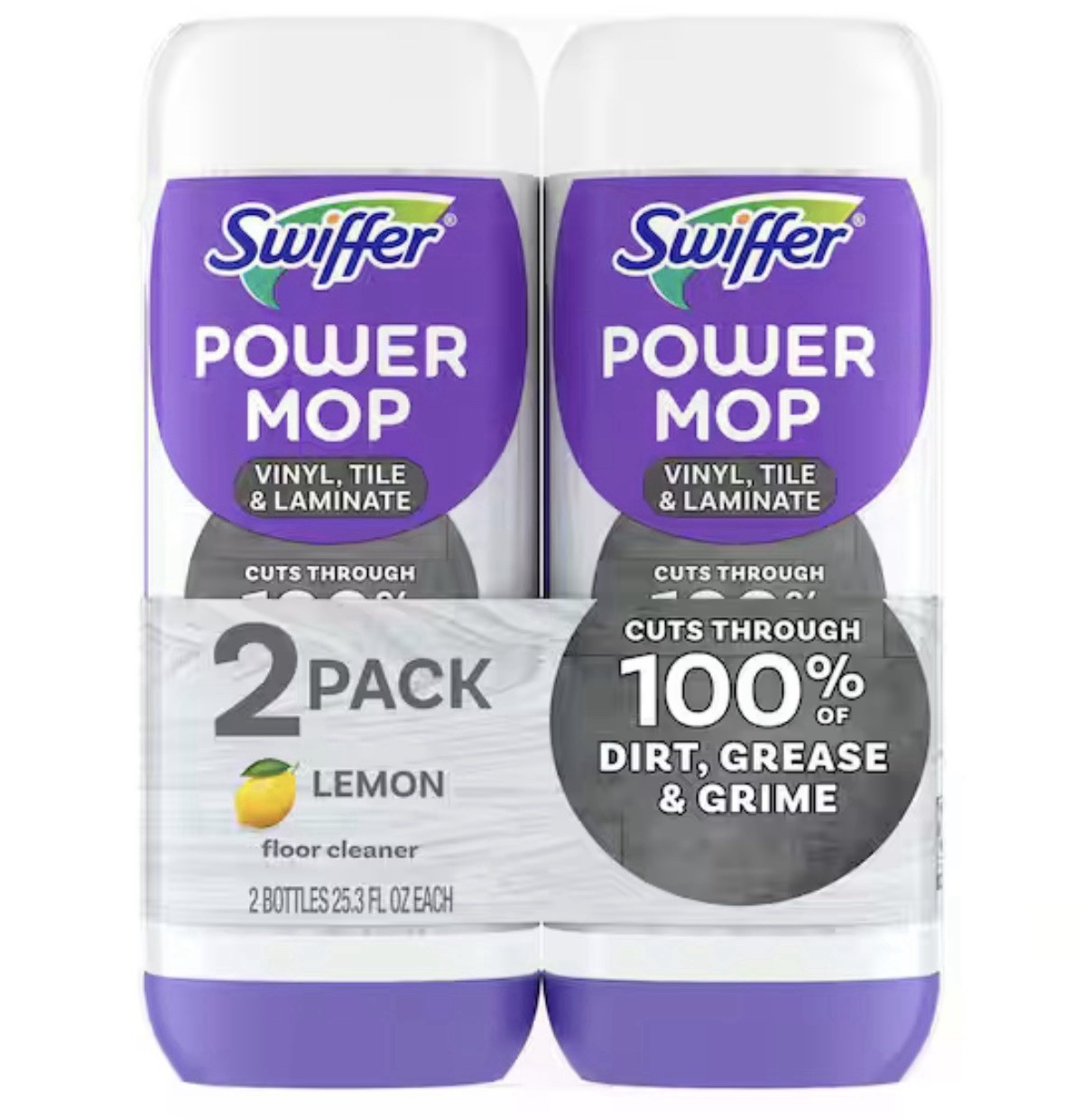 Swiffer Power Mop Refill Solution, Lemon Scent, 25.3oz X 2