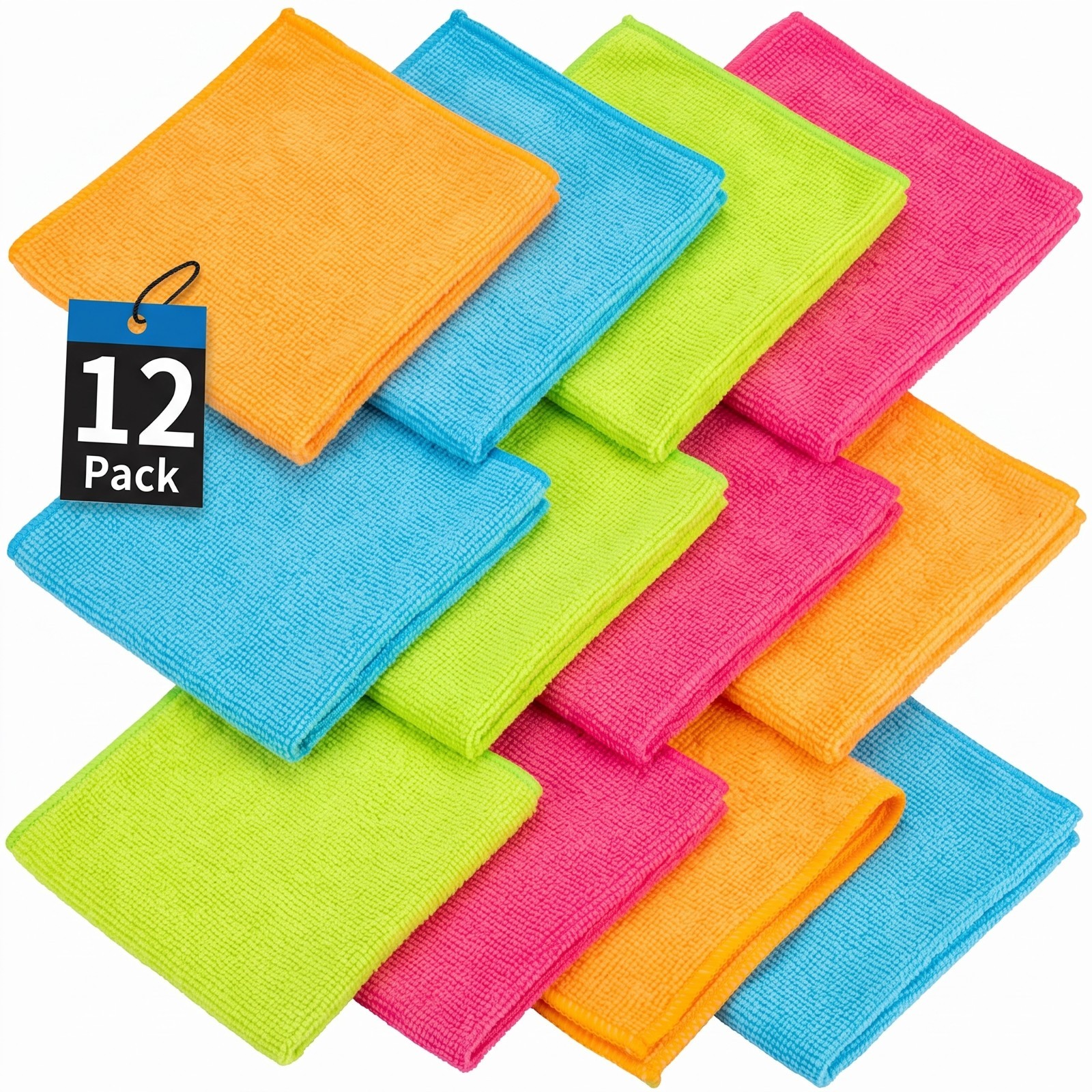 12-Pack 12″x12″ Microfiber Cleaning Cloths Towels Lint-Free Car Detailing Rags