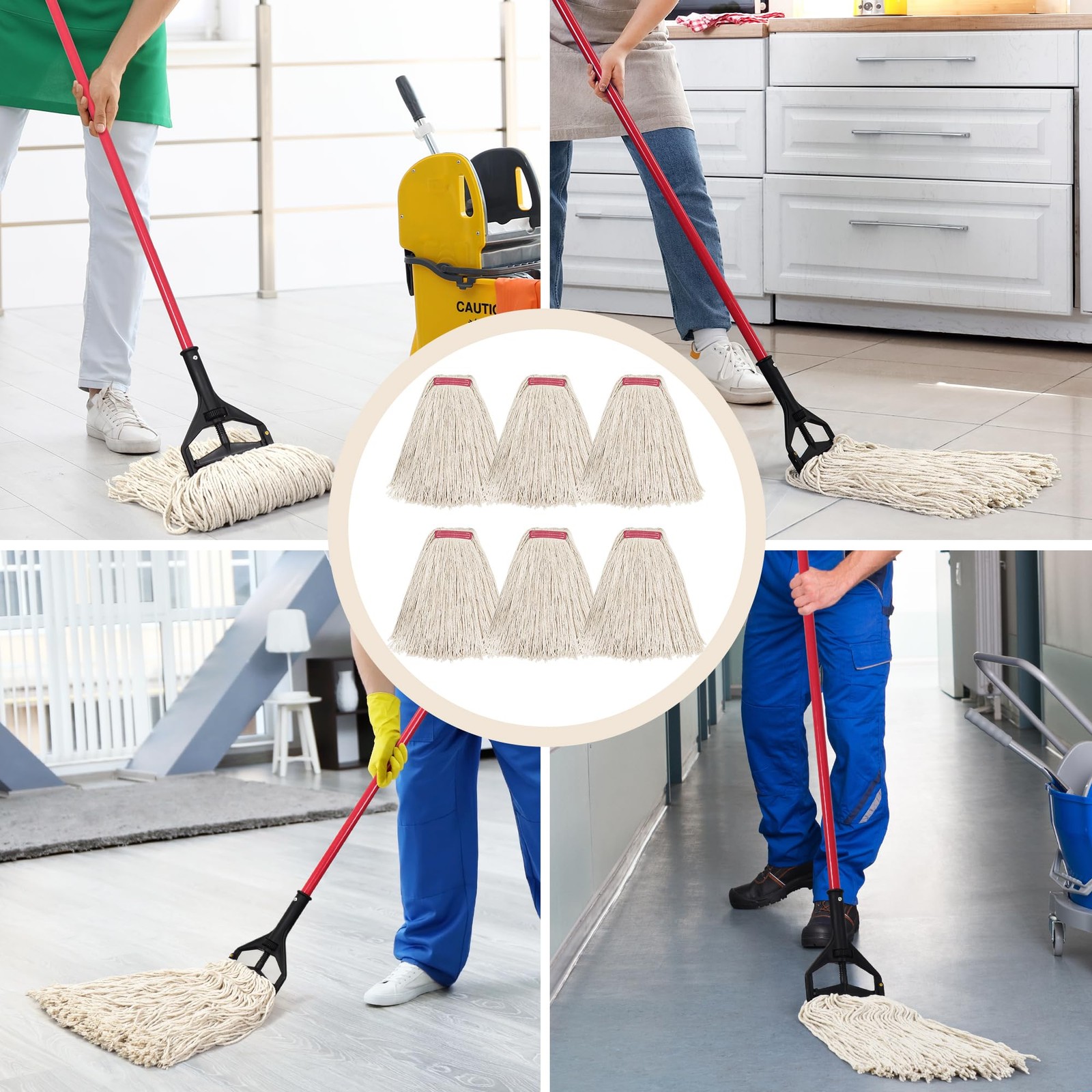 Matthew Cleaning 16oz 6Pack Cotton Floor Mop,Cotton Looped-Open String Heavy …