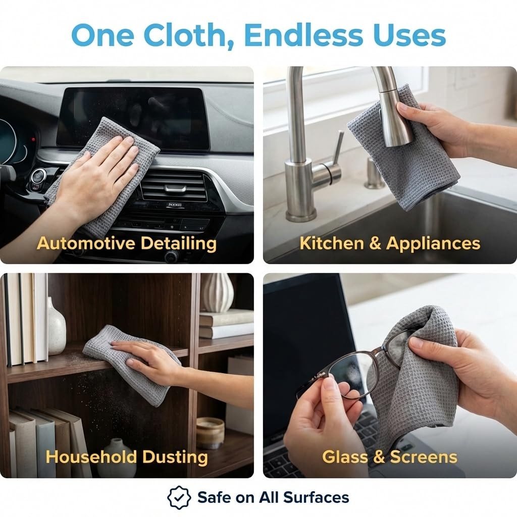 Waffle Weave Microfiber Cloths – 12 x 12 inches – Lint Free Cloth, Streak-Fre…