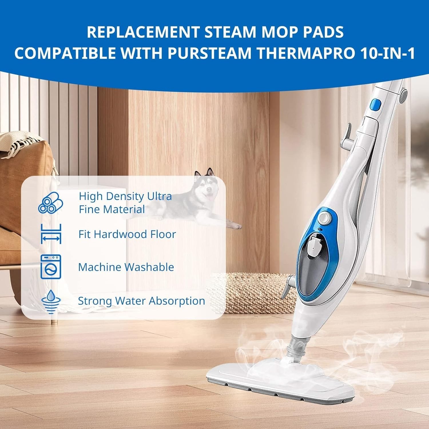 Soft Microfiber Mop Pads – 8 Pack Compatible with New PurSteam ThermaPro 10-in-1