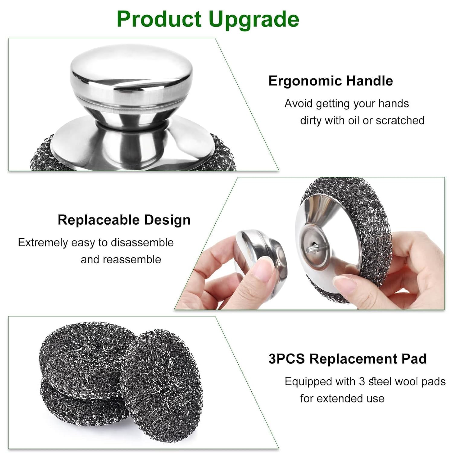 4PCS Steel Wool Scrubber Pads, Stainless Steel Scrubber Set with 3Pcs Steel W…