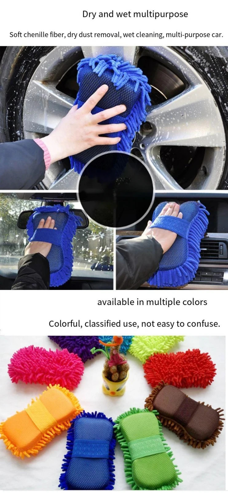 **Microfiber Chenille Car Wash Sponge Glove – Soft Auto Cleaning Brush Pad Towel