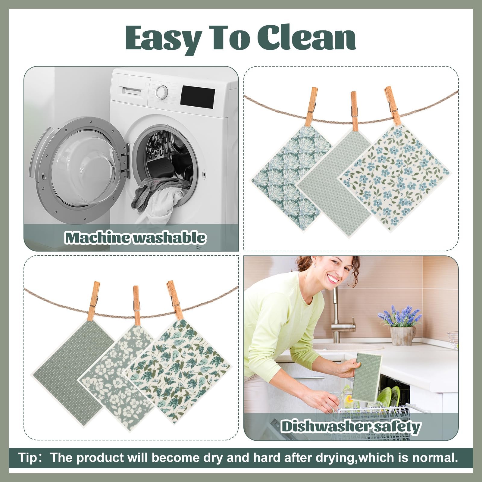 Pinsit Green Swedish Dishcloths for Kitchen, 6 PCS Swedish Dish Cloths, 7.5 x…