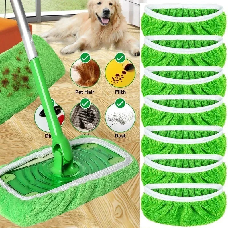 Reusable Microfiber Mop Pads Wet Dry Floor Cleaner Replacement Cloth Green