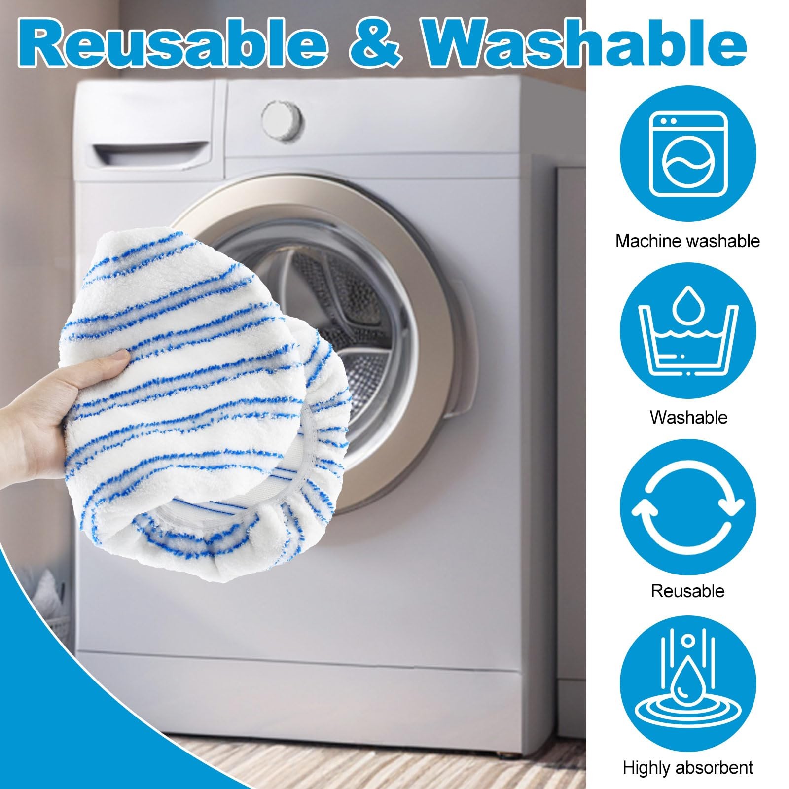 5 PCS Mop Refills Microfiber Heads Replacement Washable Pads 15×8 Inch Flat