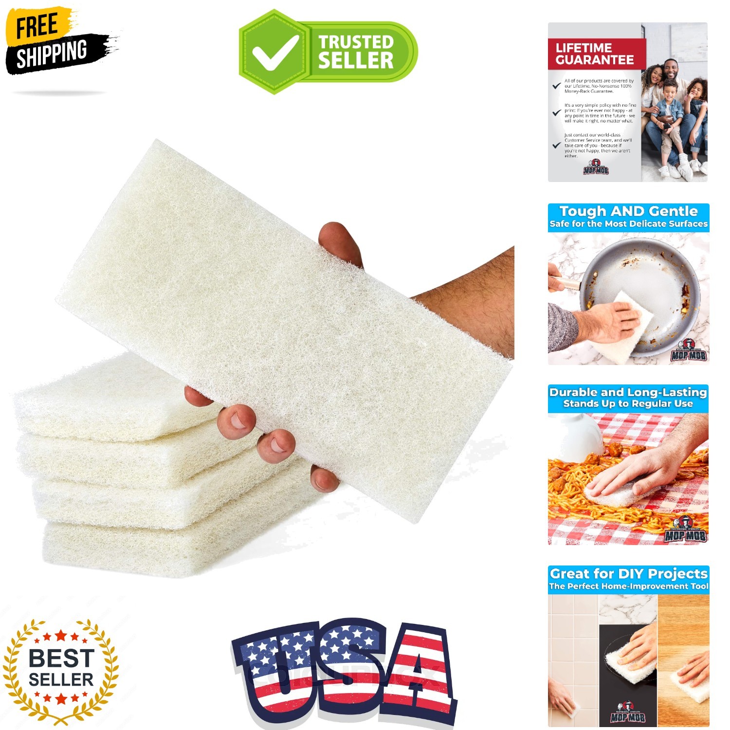 Non-Scratch, Super Long-Lasting Scrubbing Pad 5 pk, 10×4.5in. Best Reusable M…