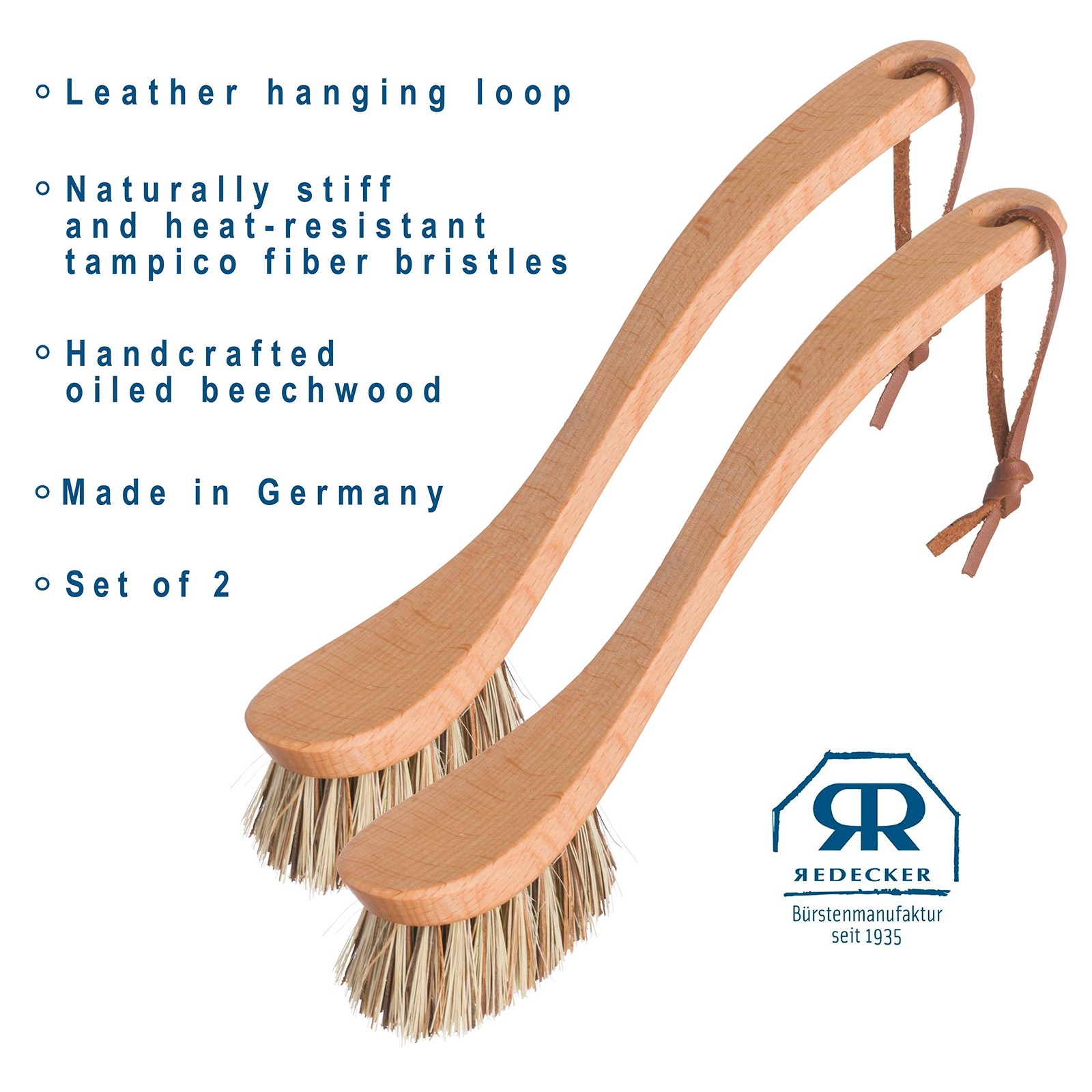 Set of 2, 9-1/4-Inches, Curved Dish Brush, Extra Strong Union Fiber, 2