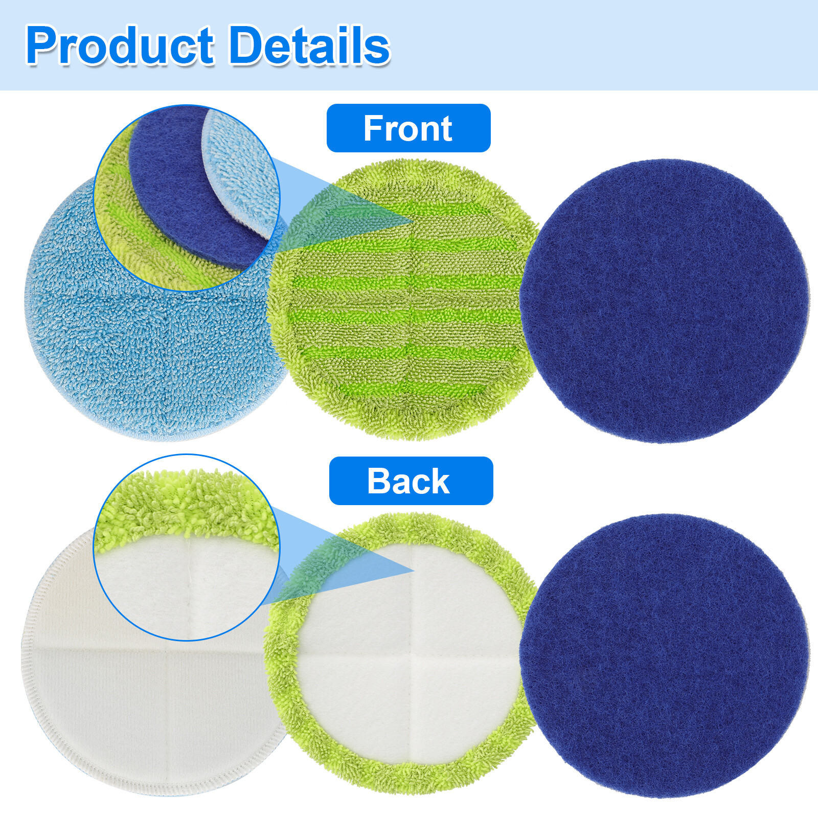 6Pcs Electric Mop Head Replacement Pads for Floor Cleaning Microfiber Washable