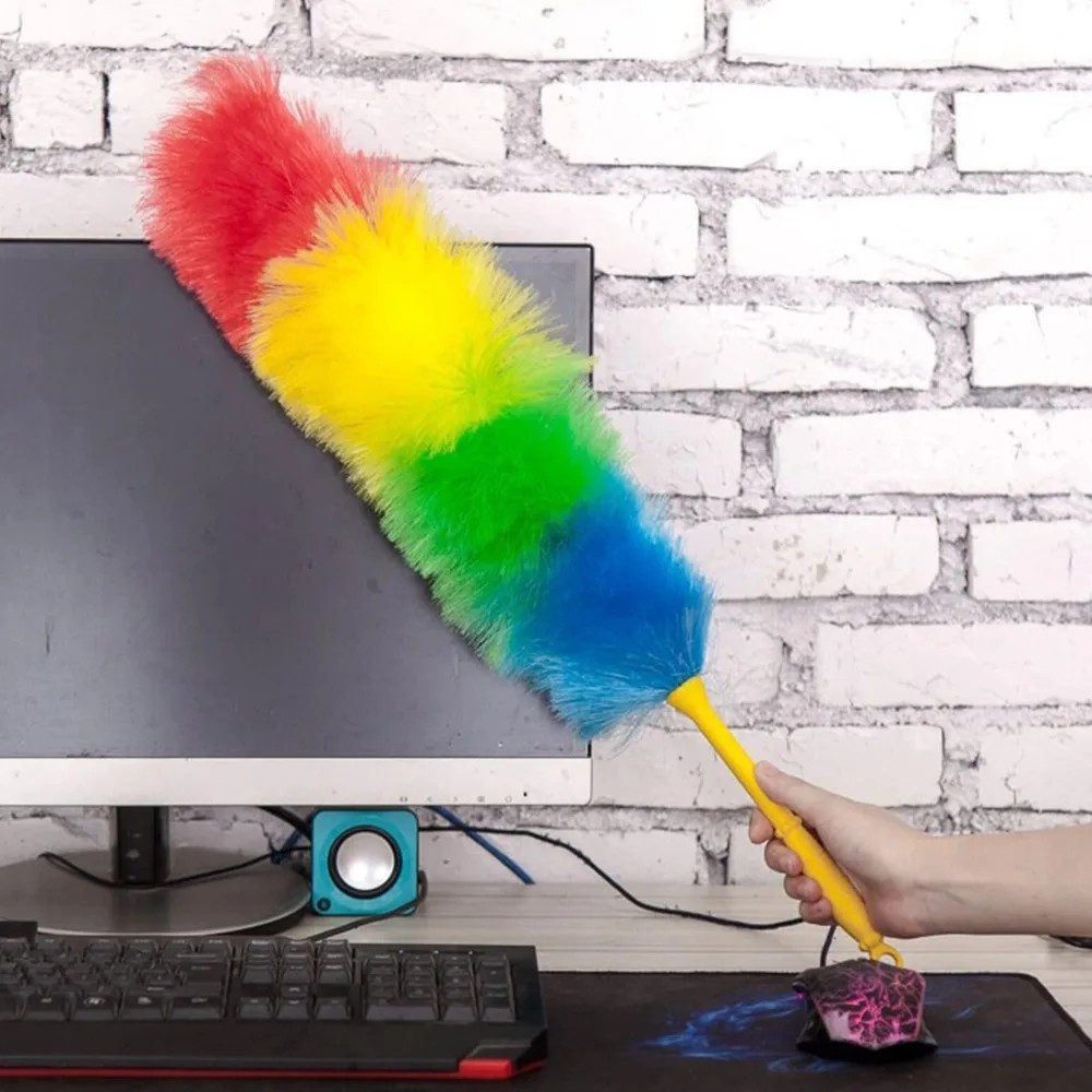 Rainbow Feather Duster Flexible Handle Anti Static Cleaning Brush