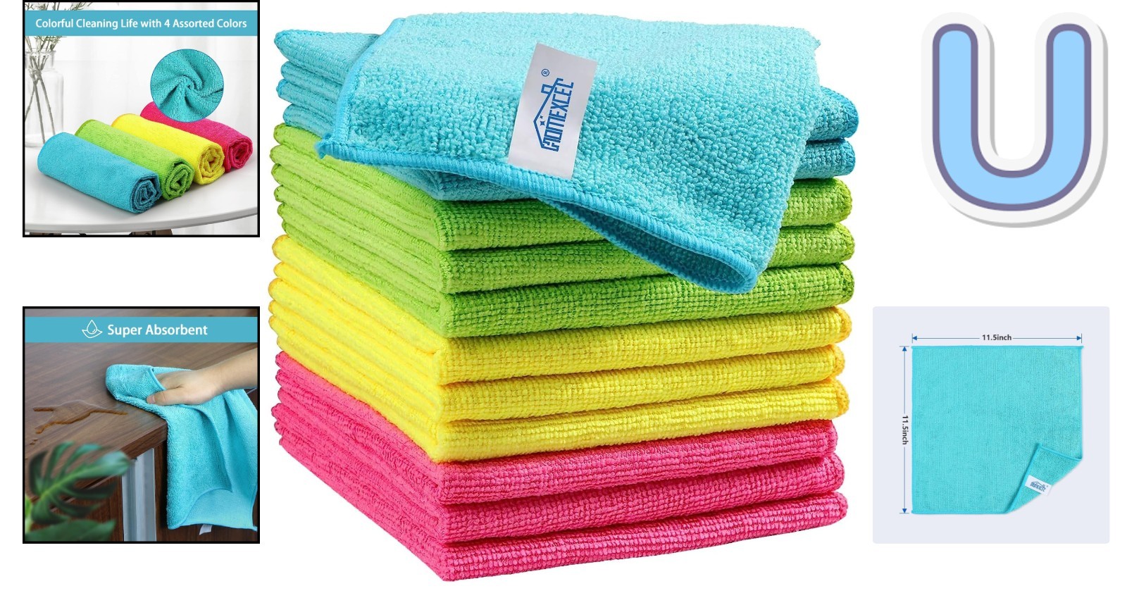 Effortless Streak-Free Cleaning – 12 Microfiber Cloths, 210GSM, 11.5″ x 11.5″