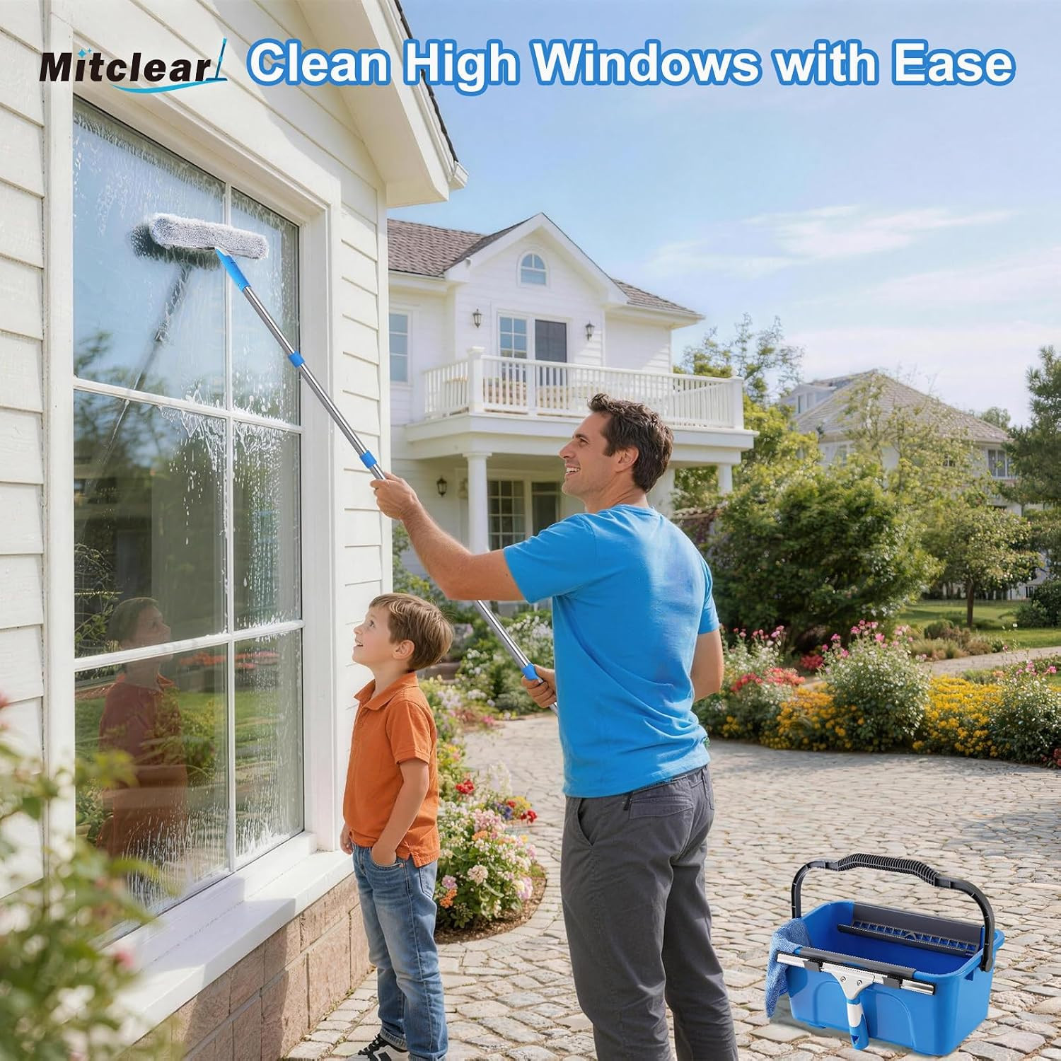 Professional Window Cleaning Kit with Bucket 3 Gallon, 14″ Window Squeegee Micro