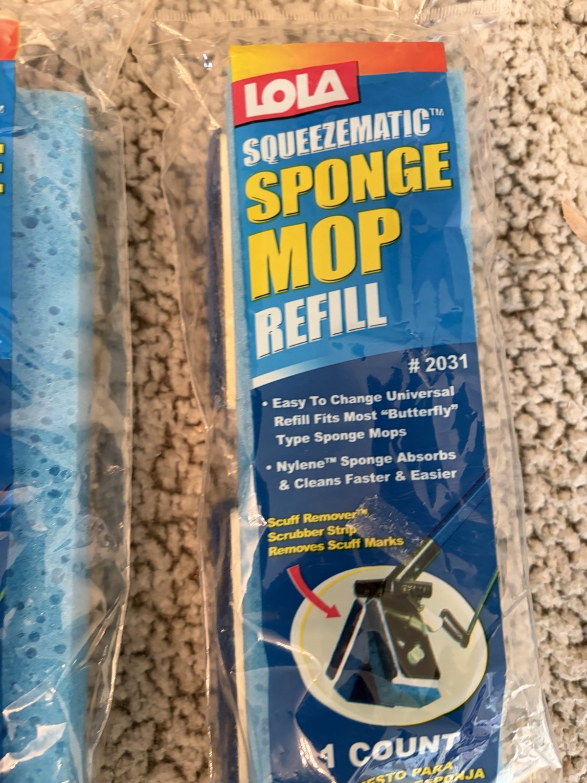 LOLA SqueezeMatic Butterfly Sponge Mop Refill 9″ Super Absorbent 2 Count #2031