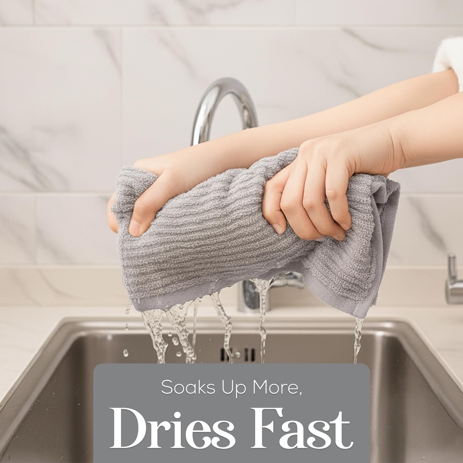 Kitchen Towels, Cotton Hand Towels, Grey and White Vine Ribbed Hand Drying Cl…