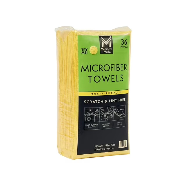 Member’s Mark Microfiber Towels 16″x16″ Yellow 36 Pack Cleaning Cloths Car Home.