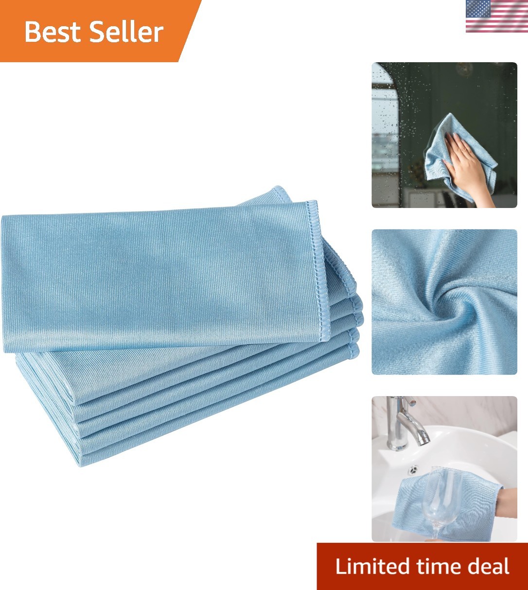 Durable 320 GSM Microfiber Cleaning Cloths – 6 Pack, 16×16 Inch for All Surfaces