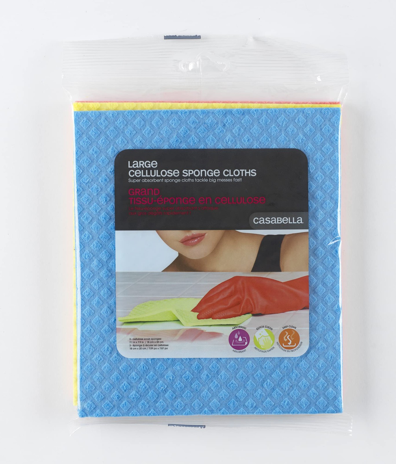 Casabella Cellulose Sponge Cloth, 3-Pack, assorted colors