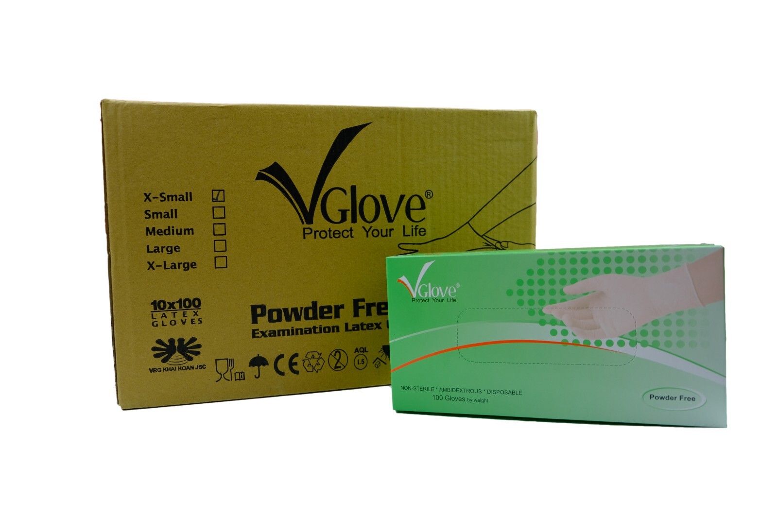 VGLOVE Latex Disposable Exam/Medical Gloves 4 Mil, Powder Free, 1000 pcs / case