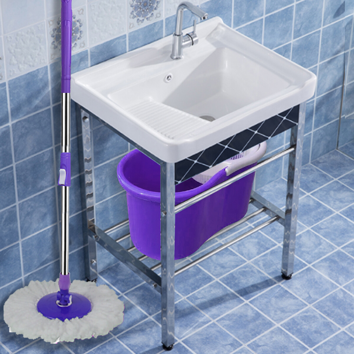 Easy Wring Spin Mop&Bucket System 2 Microfiber Mop Head Blue Green Purple