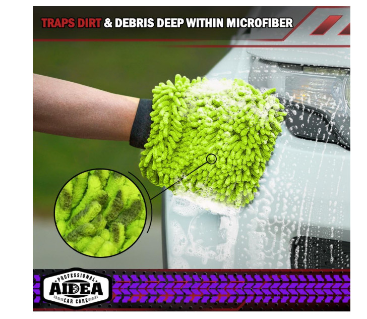 Car Wash Mitt, 2PK Chenille Microfiber Wash Mitt, Scratch-Free & Lint-Free, Rich