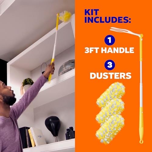 Swiffer Duster Kit with 3 ft Extendable Handle, Heavy 4 Piece Set, Yellow