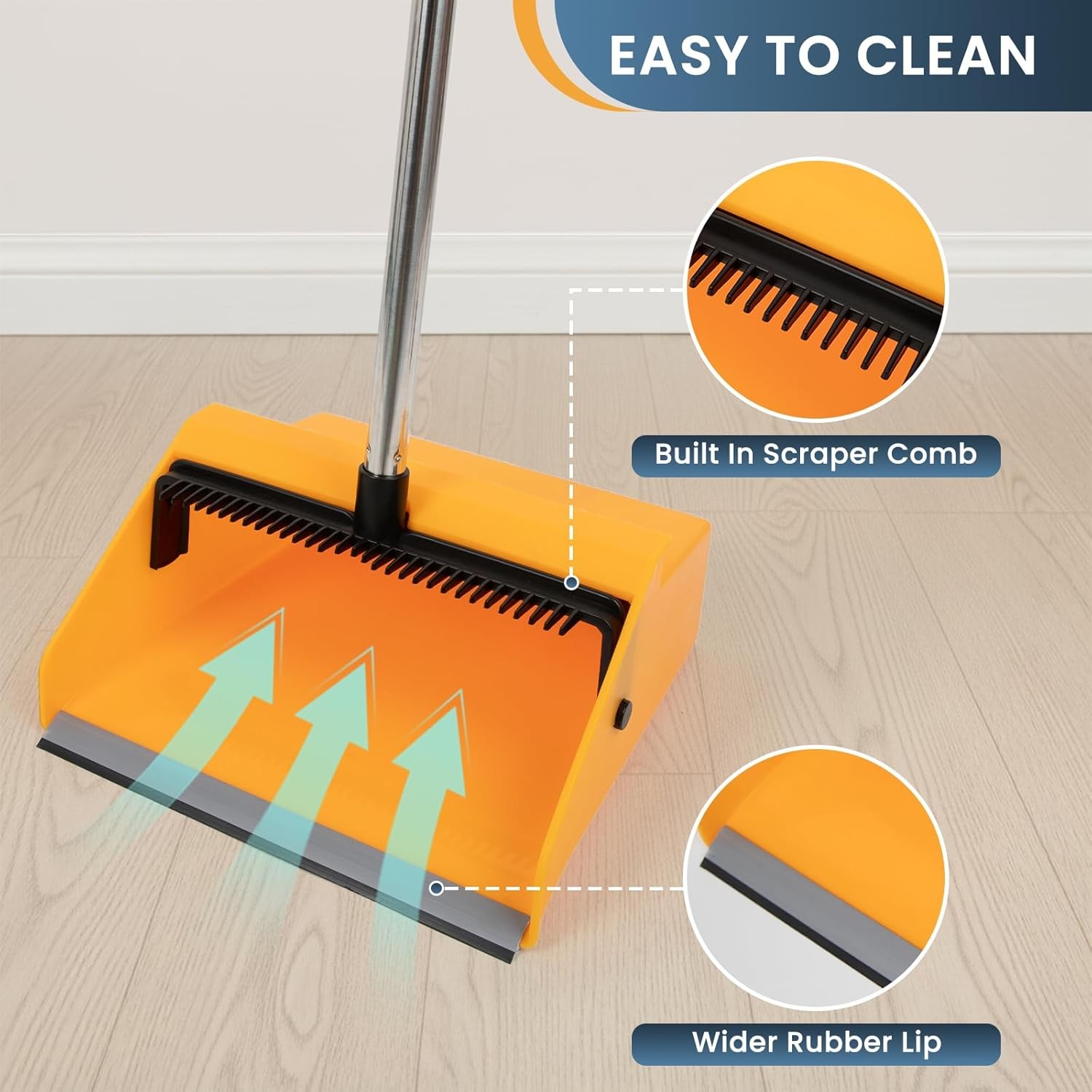 Large Commercial Dustpan With Comb Long Handle Upright Heavy Duty Outdoor Indoor