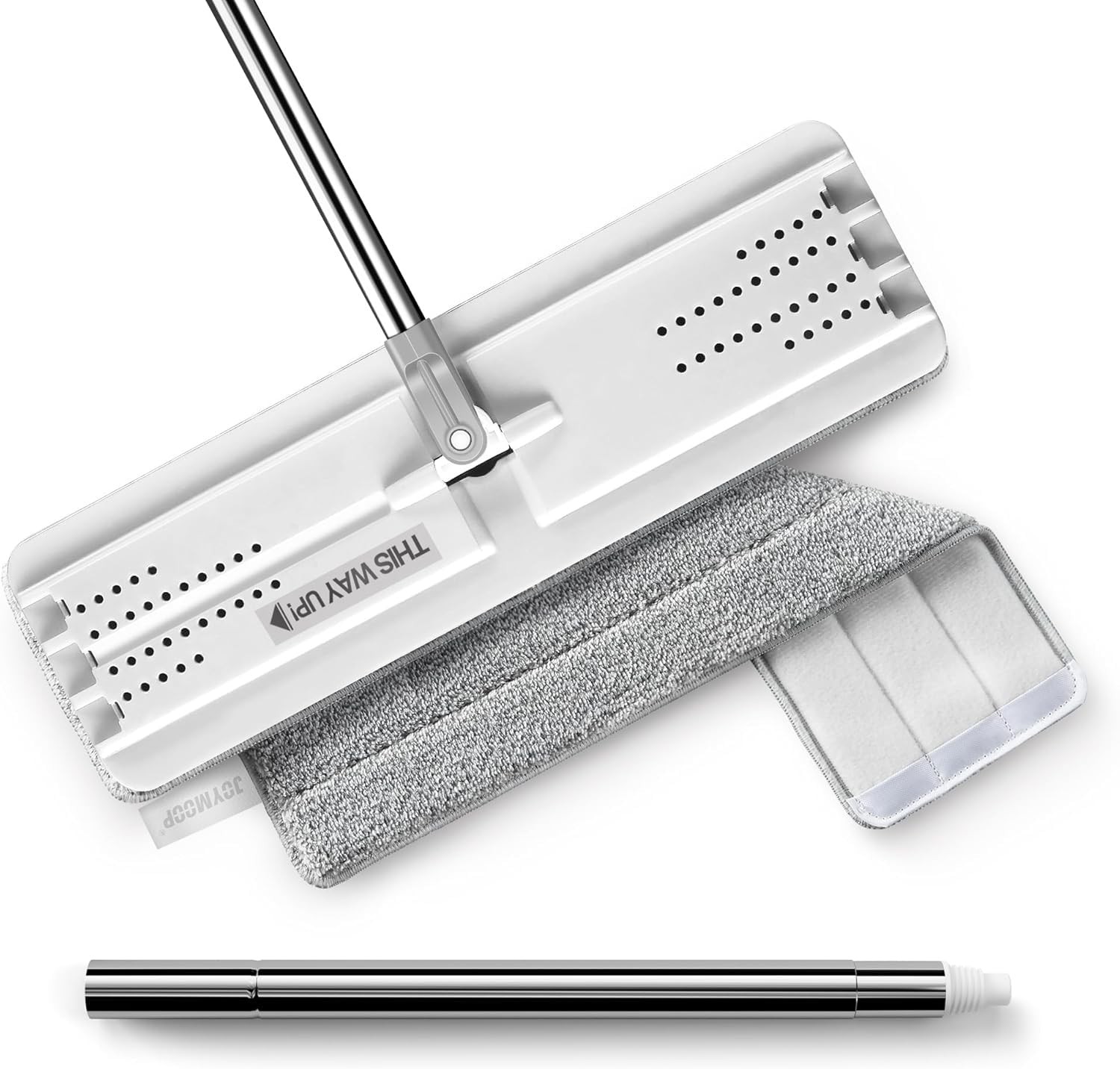 White Flat Mop Microfiber Floor Wall Cleaner 60 Inch Handle 15 Inch Head
