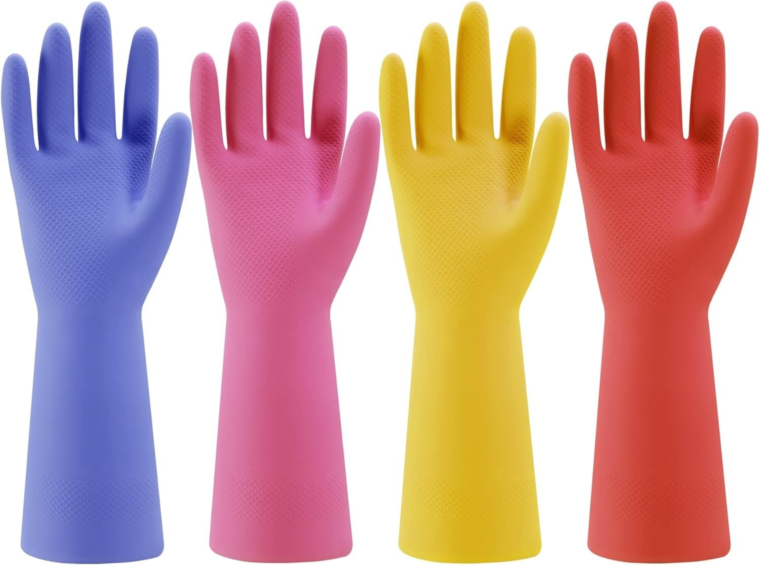 Rubber Kitchen Dishwashing Gloves – 4 Pairs Colorful Reusable Household Clean…