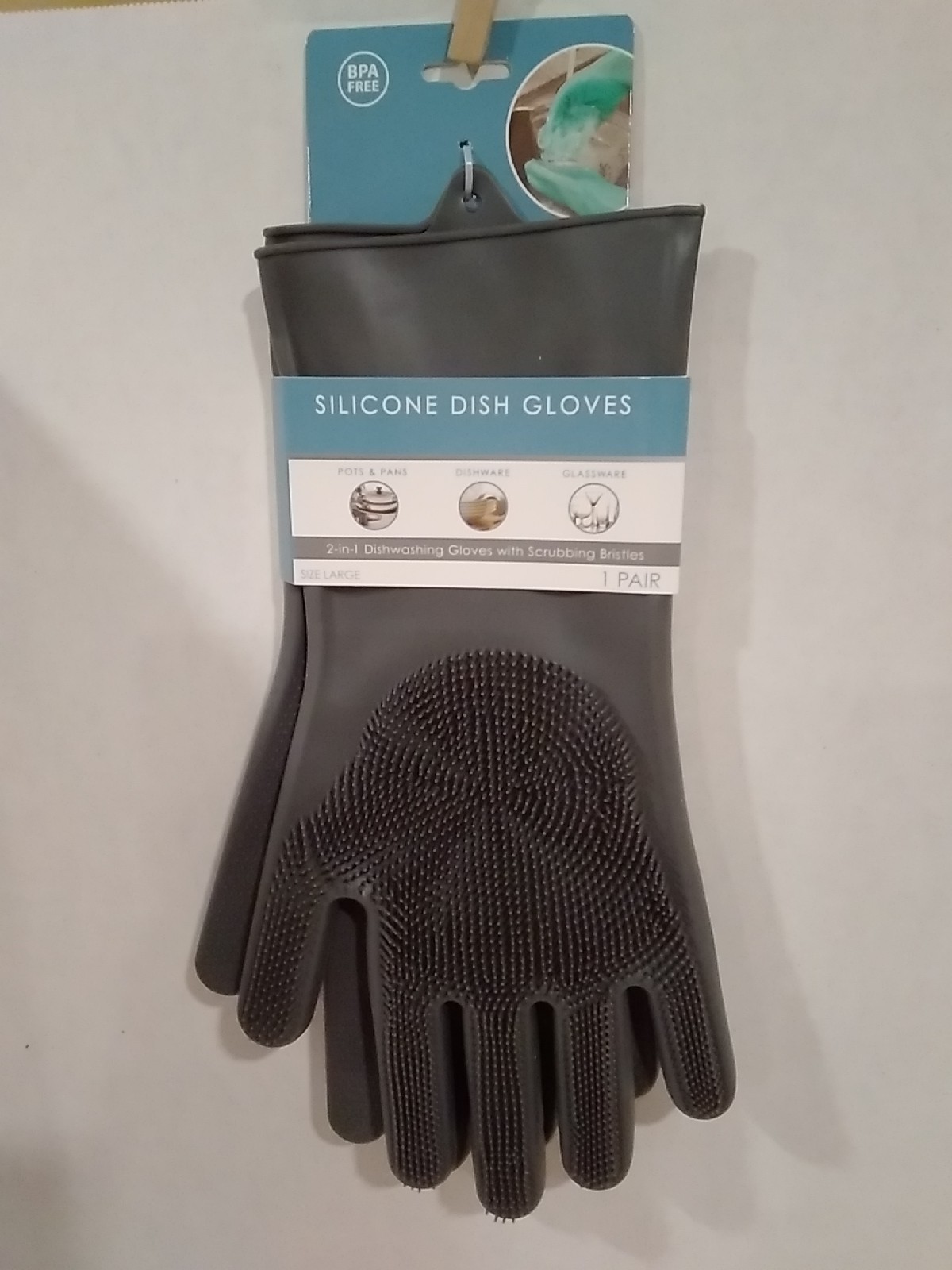 Evriholder Dual-Function Silicone Dish Gloves Gray Large Thick Bristles