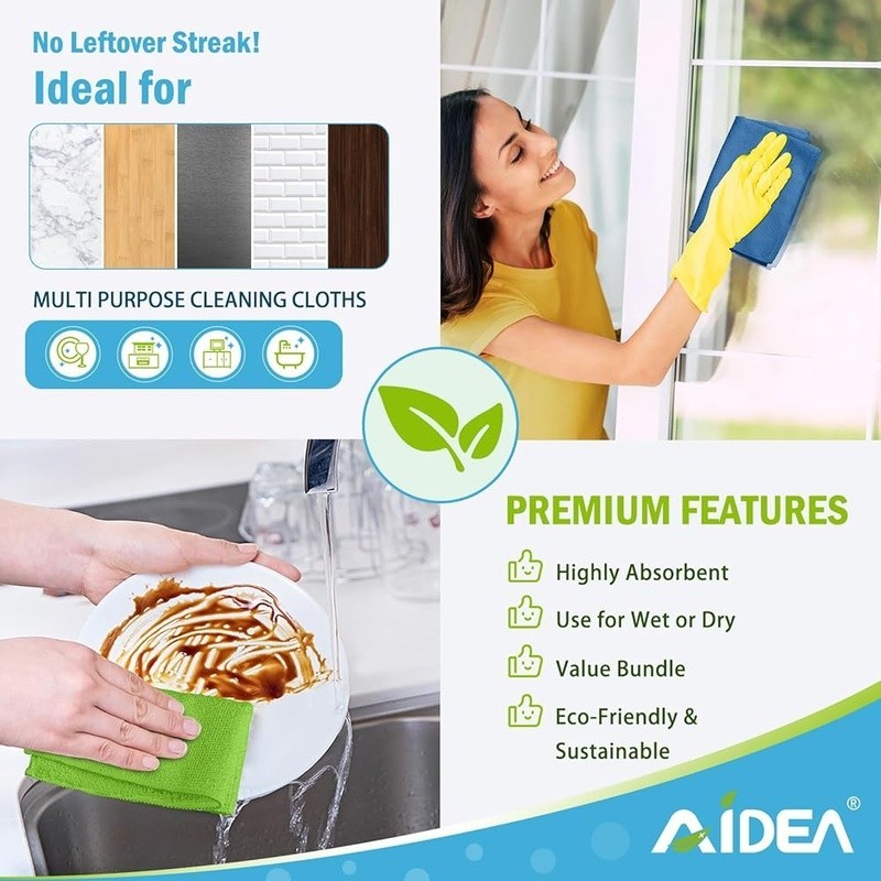 Soft Microfiber Cleaning Towels Absorbent Reusable Versatile Kitchen Cloths 12″