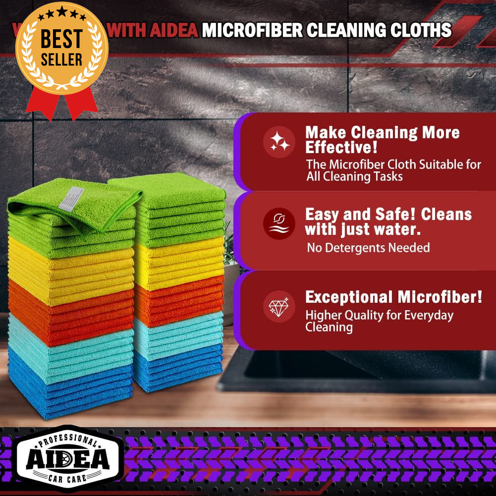 Microfiber Cleaning Cloth, 50PK, Microfiber Towels for Cars, Premium Wash Cloths