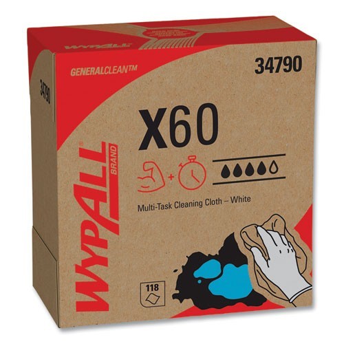 WypAll General Clean X60 Cloths, POP-UP Box, 8.34 x 16.8, White, 118/Box