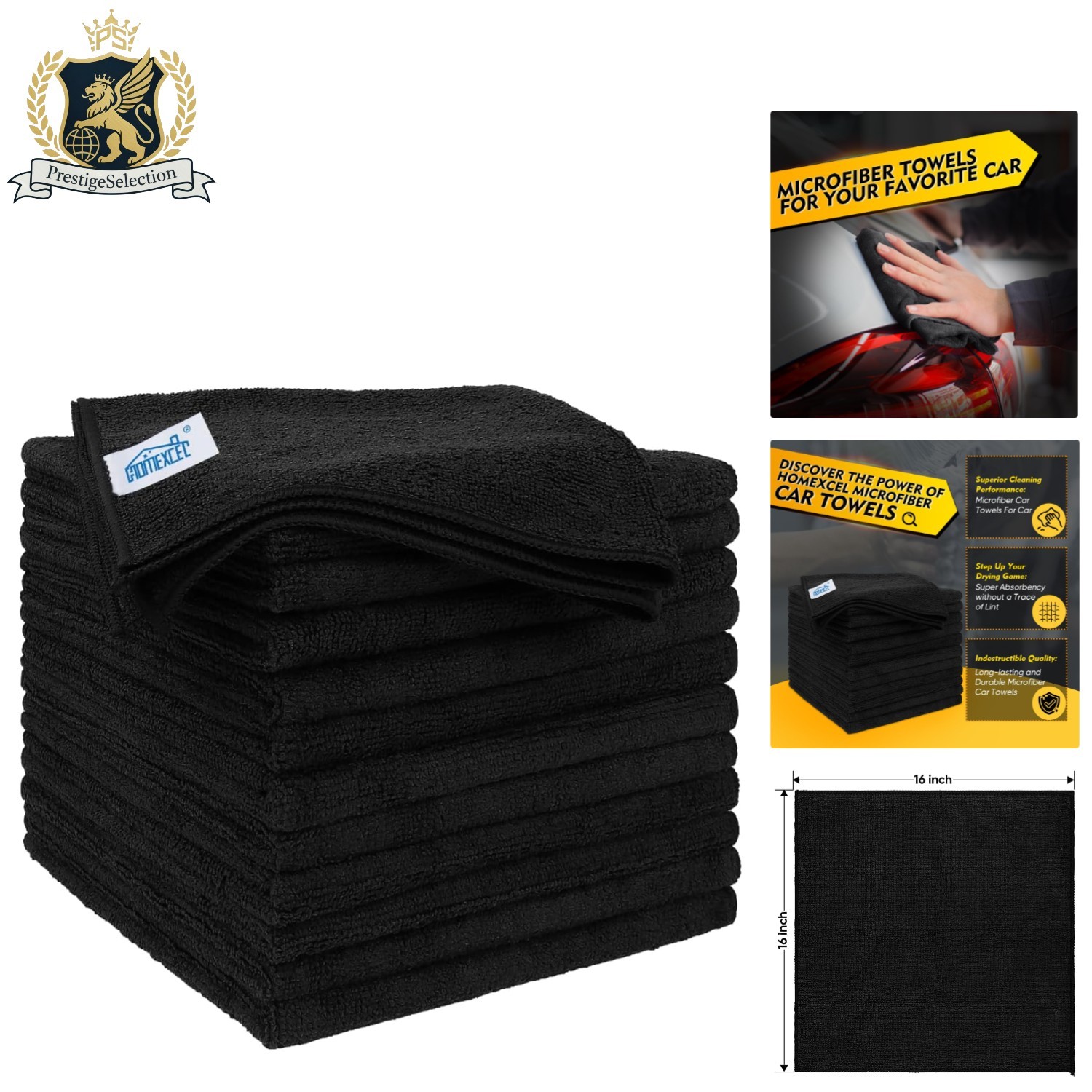 Ultra Absorbent 12 Pack Microfiber Towels – 16×16 Inch for Streak-Free Cleaning