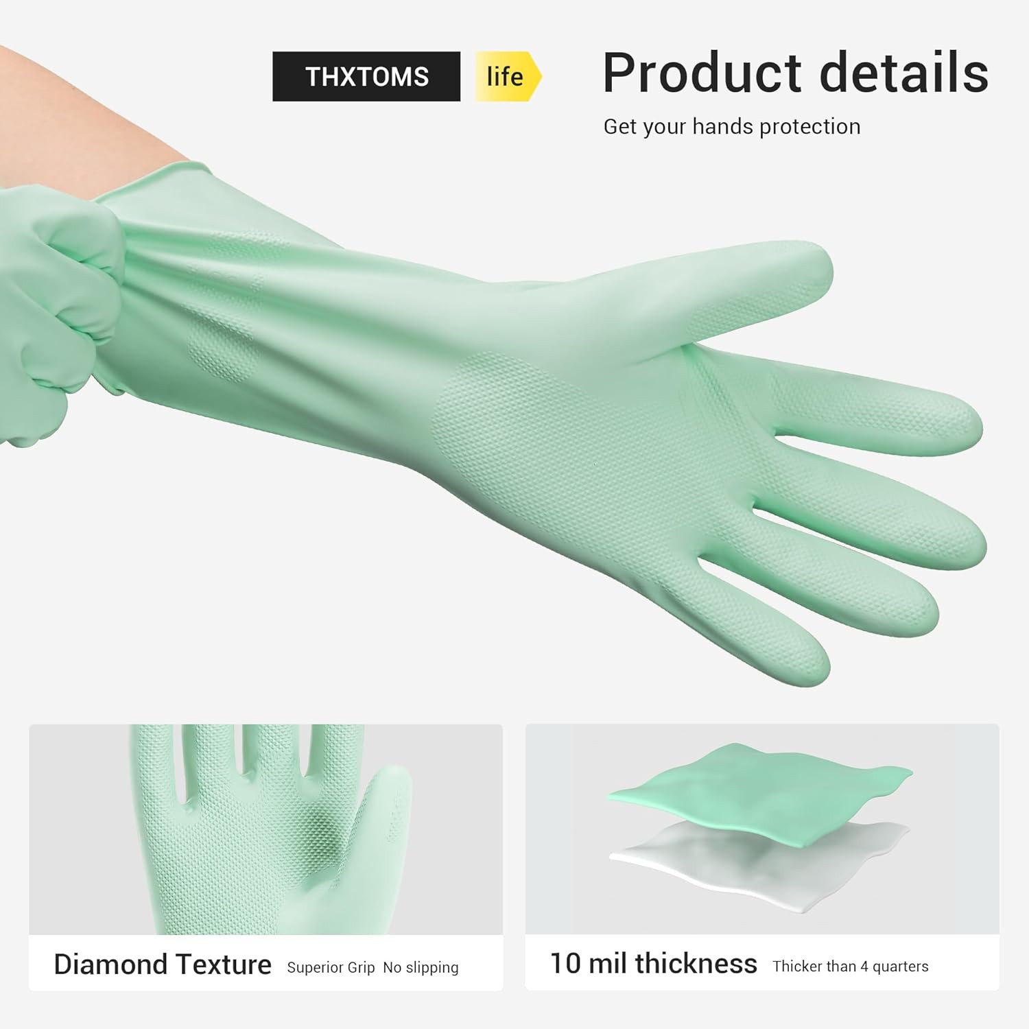 4 Pairs Nitrile Cleaning Gloves, Latex Free Reusable Dishwashing Gloves for Wome