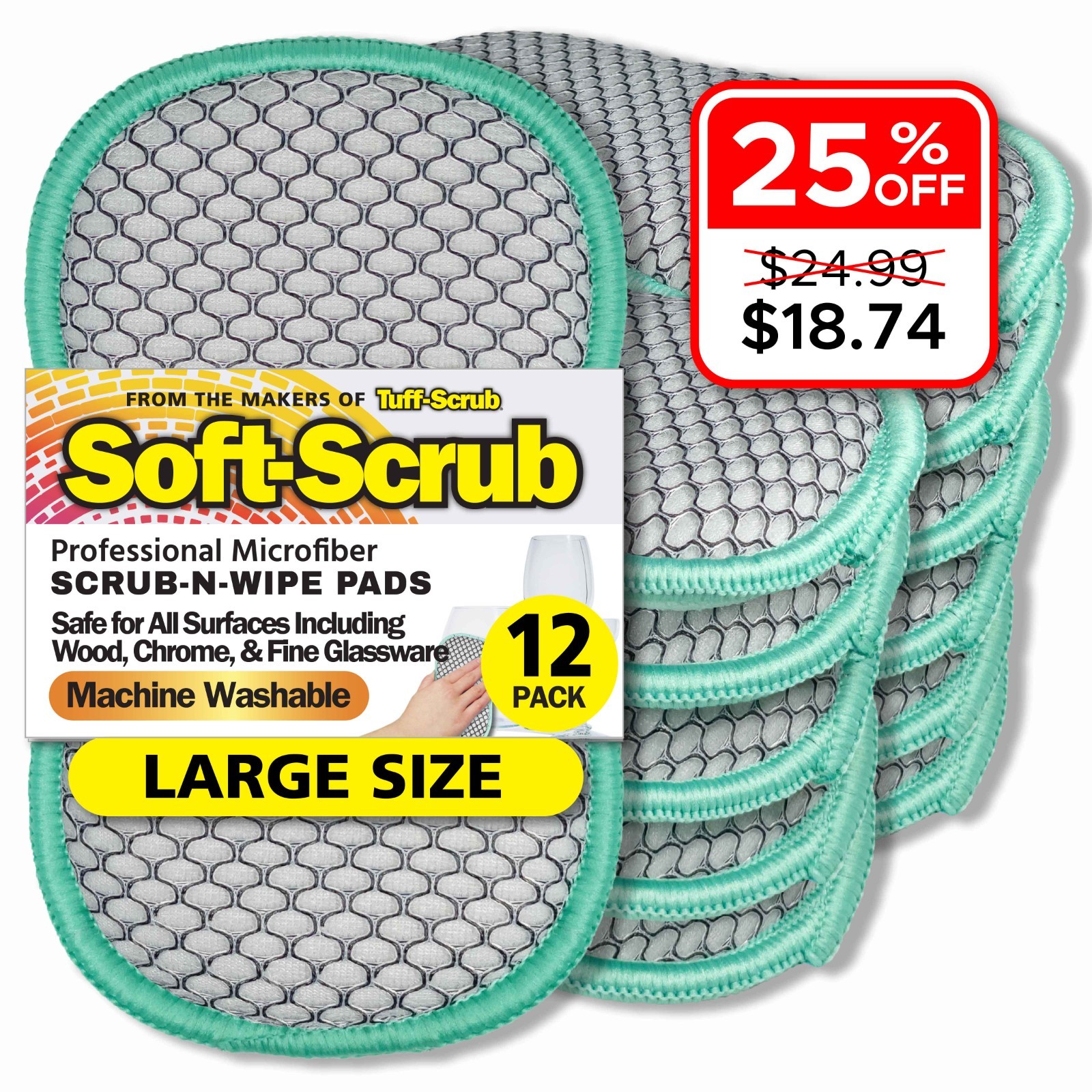 SALE!! Soft-Scrub by Tuff-Scrub Scrub-N-Wipe Cleaning Sponge Pads, Large 12PK