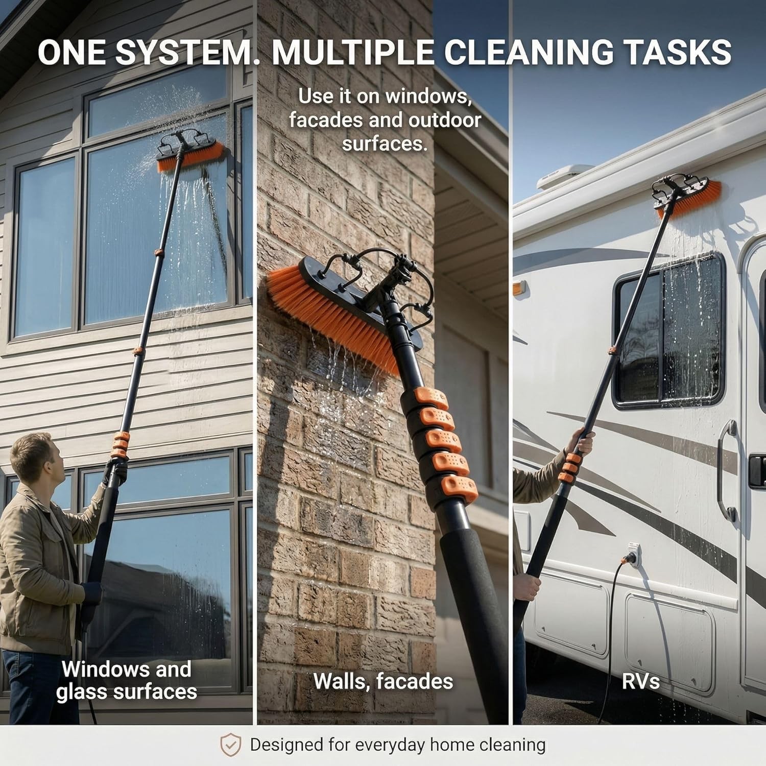 Solar Panel Cleaning Brush with 20 Ft Extension Pole – Water Fed Pole Brush with