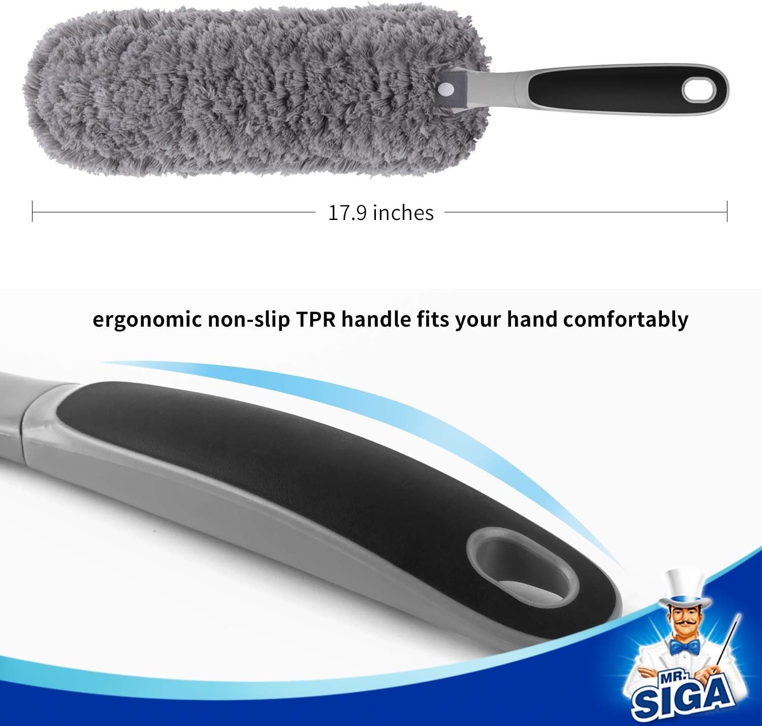 MR.SIGA Washable Microfiber Duster for Household Cleaning, Lint Free