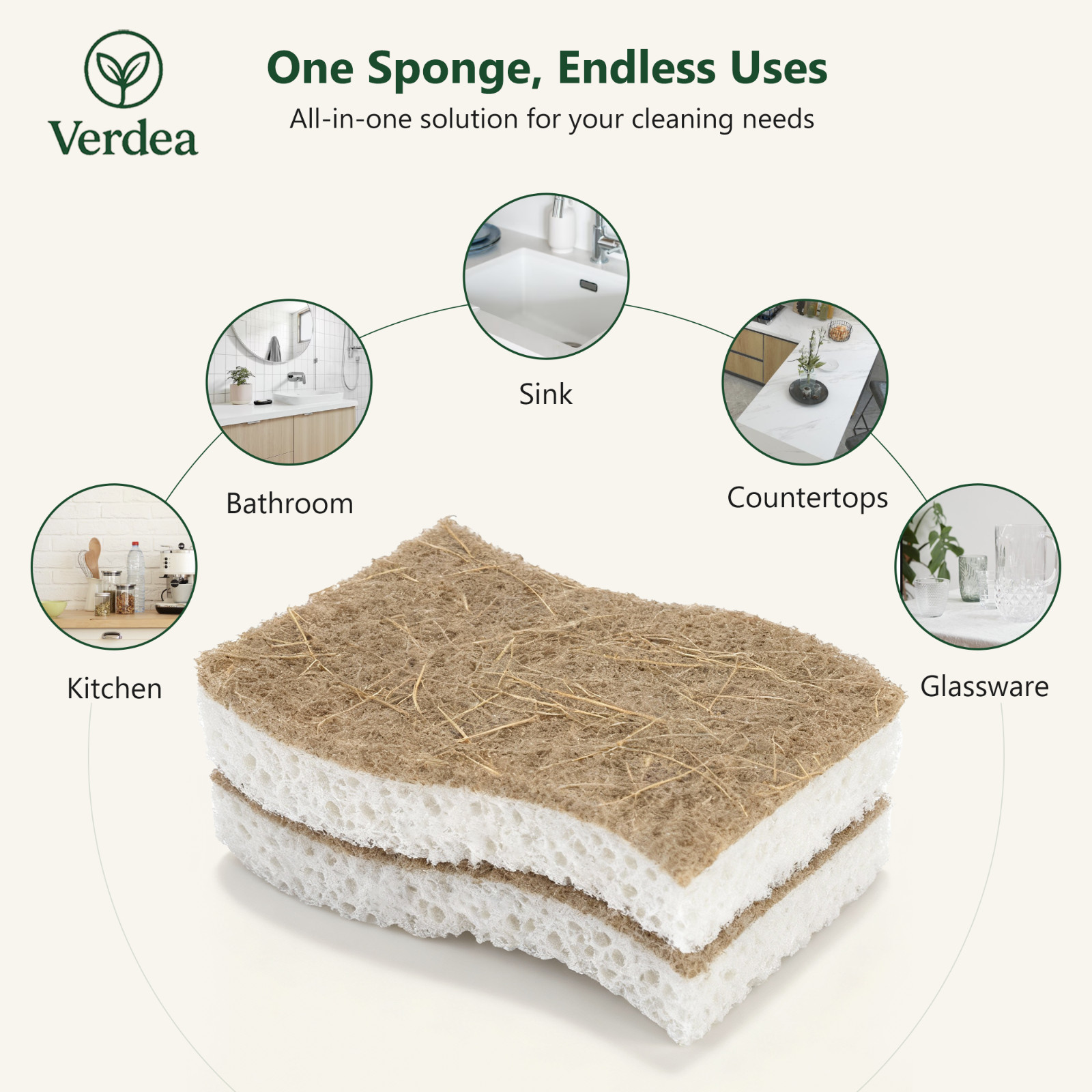 Verdea Natural Coconut Dish Sponges – Eco-Friendly Biodegradable Scrubbers