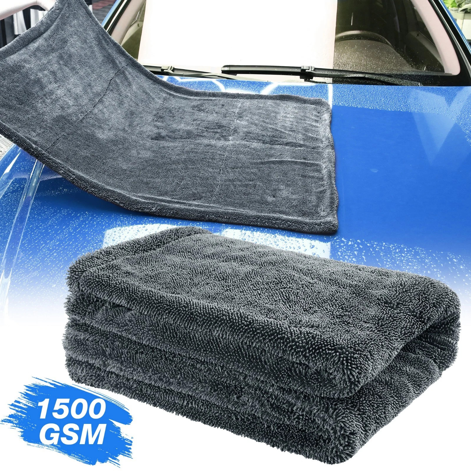 Car Wash Microfiber Drying Towel Water Drying Towel Dark Gray 1500GSM 24×35”