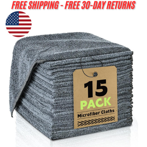 Microfiber Cleaning Cloths Bulk-15 Pack, Gray Microfiber Towels for Cars, Ultra