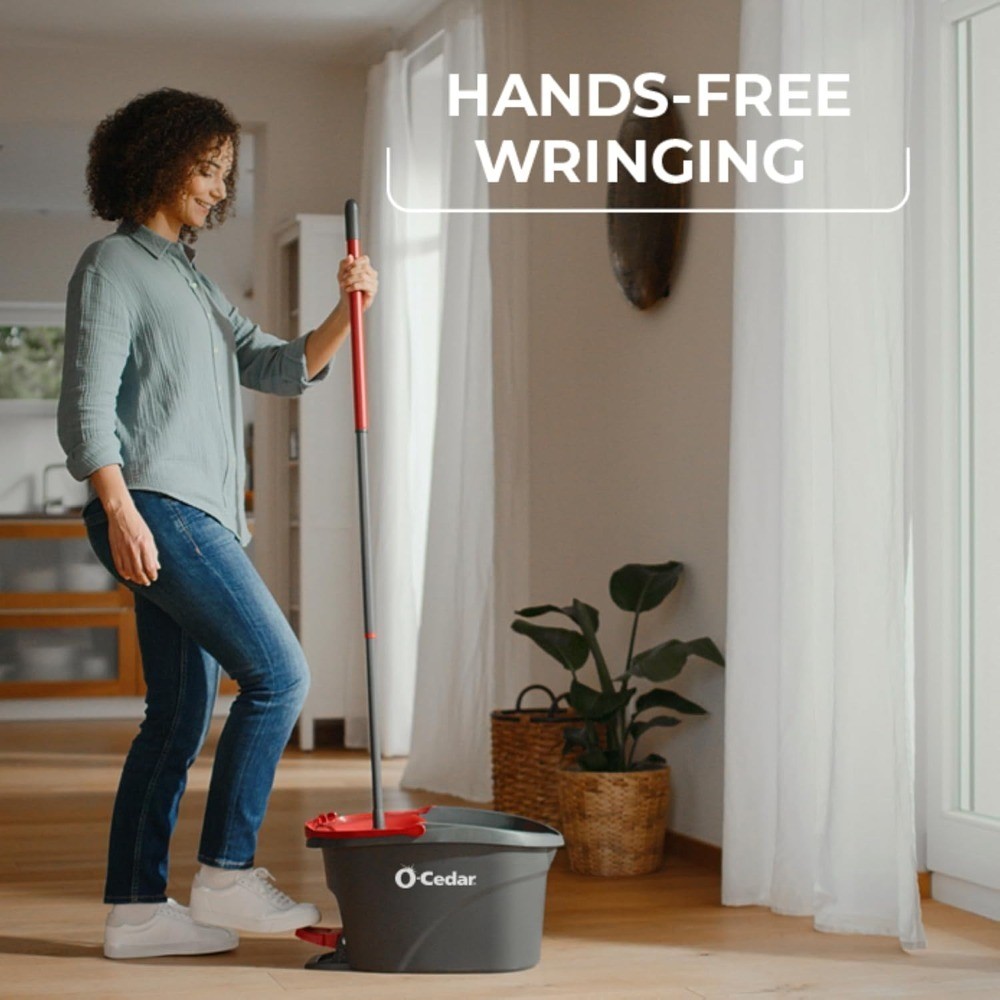 Microfiber Spin Mop and Bucket Floor Cleaning System with Wringer Gray Red