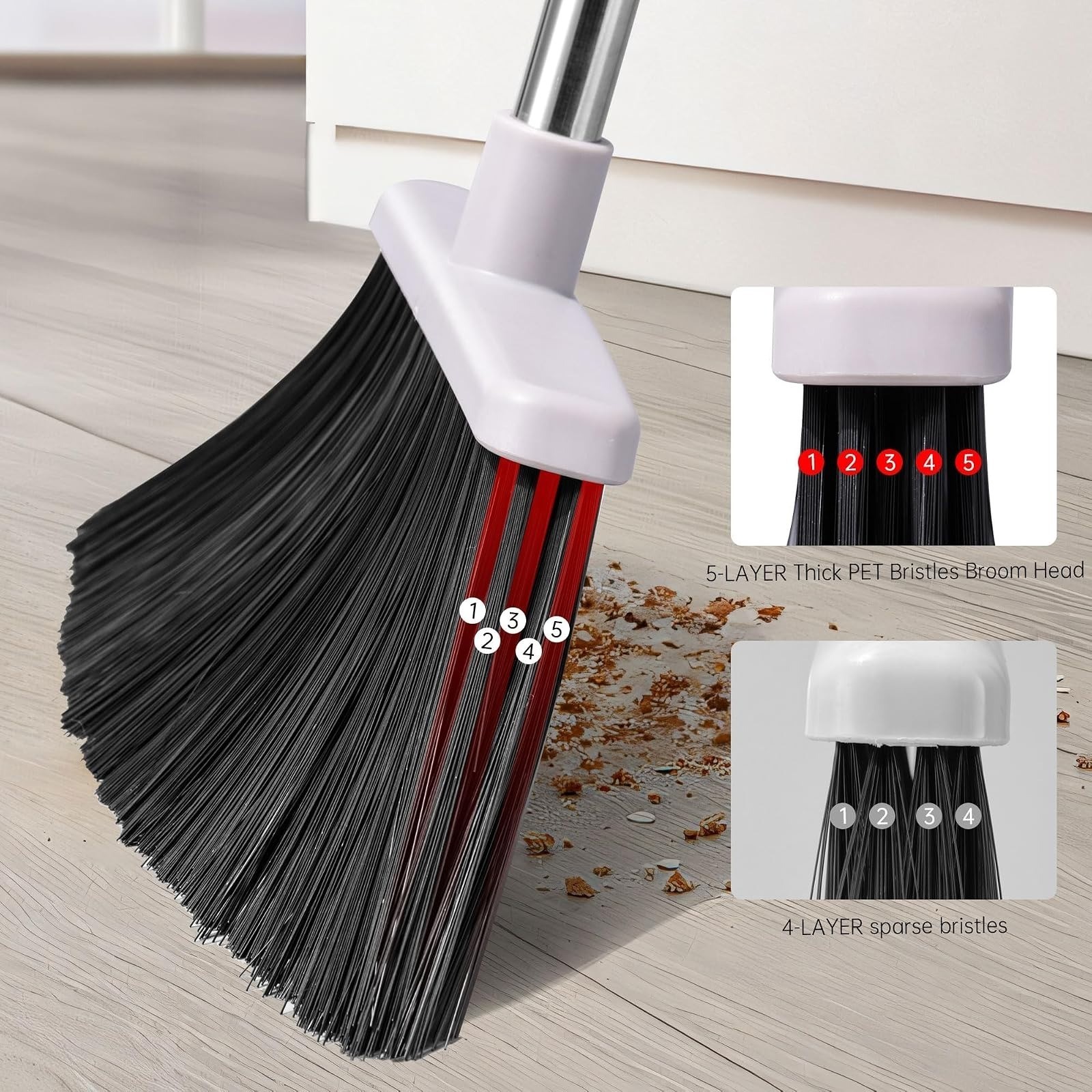 OPTTIDI Broom and Dustpan Combo Set for Indoor Outdoor Cleaning