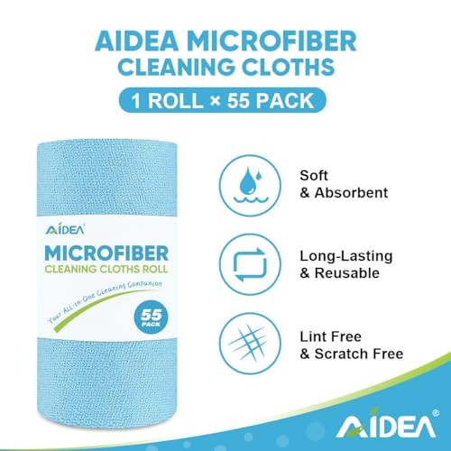 Microfiber Cleaning Cloth Roll Shop Towels 55 Sheets 55 Count (Pack of 1) Blue