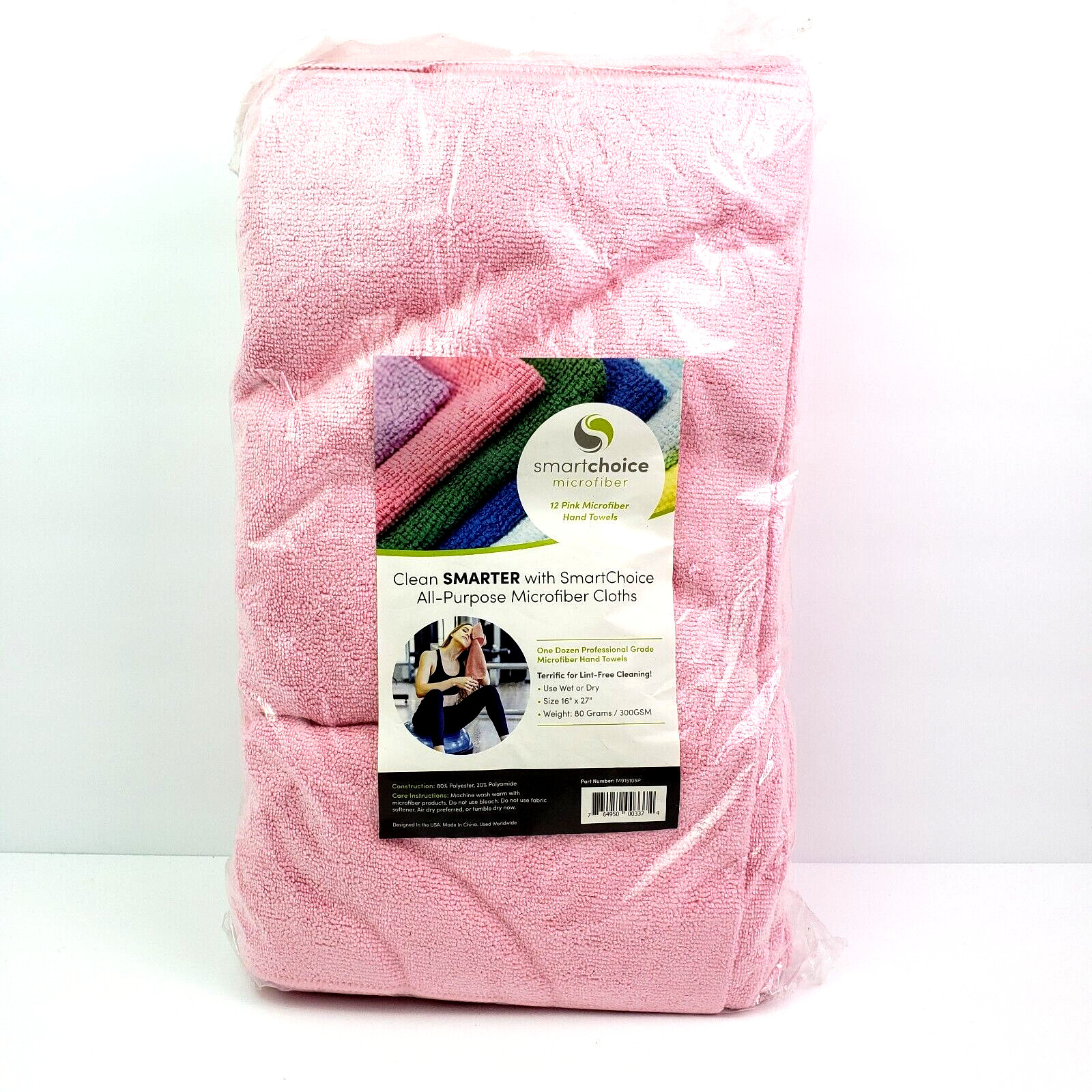 Smart Choice Pink 16×27 Inch All Purpose Microfiber Cloths Hand Towels 12 Pack