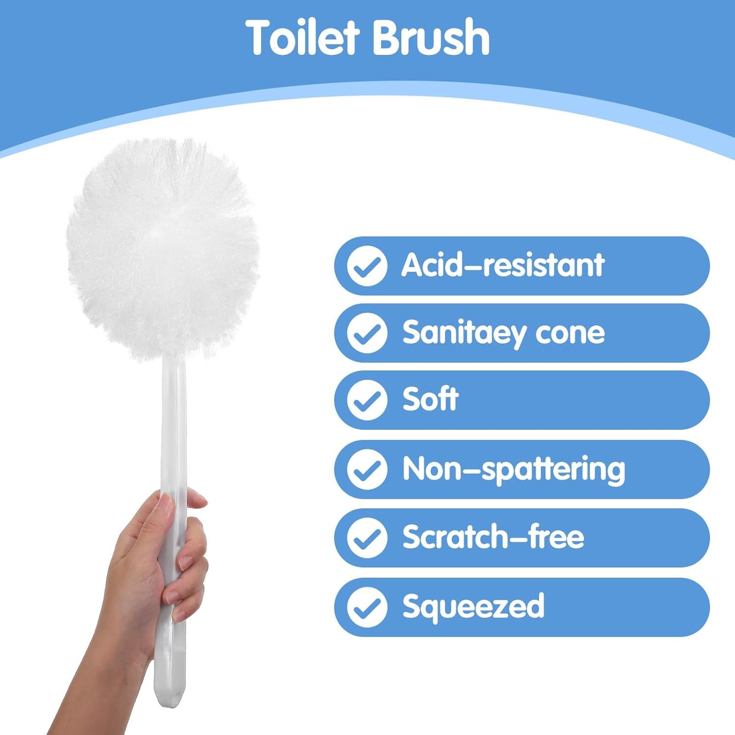 12 Pcs Toilet Bowl Brushes Soft Swab Polyester Head 15 Inch White Reusable Long