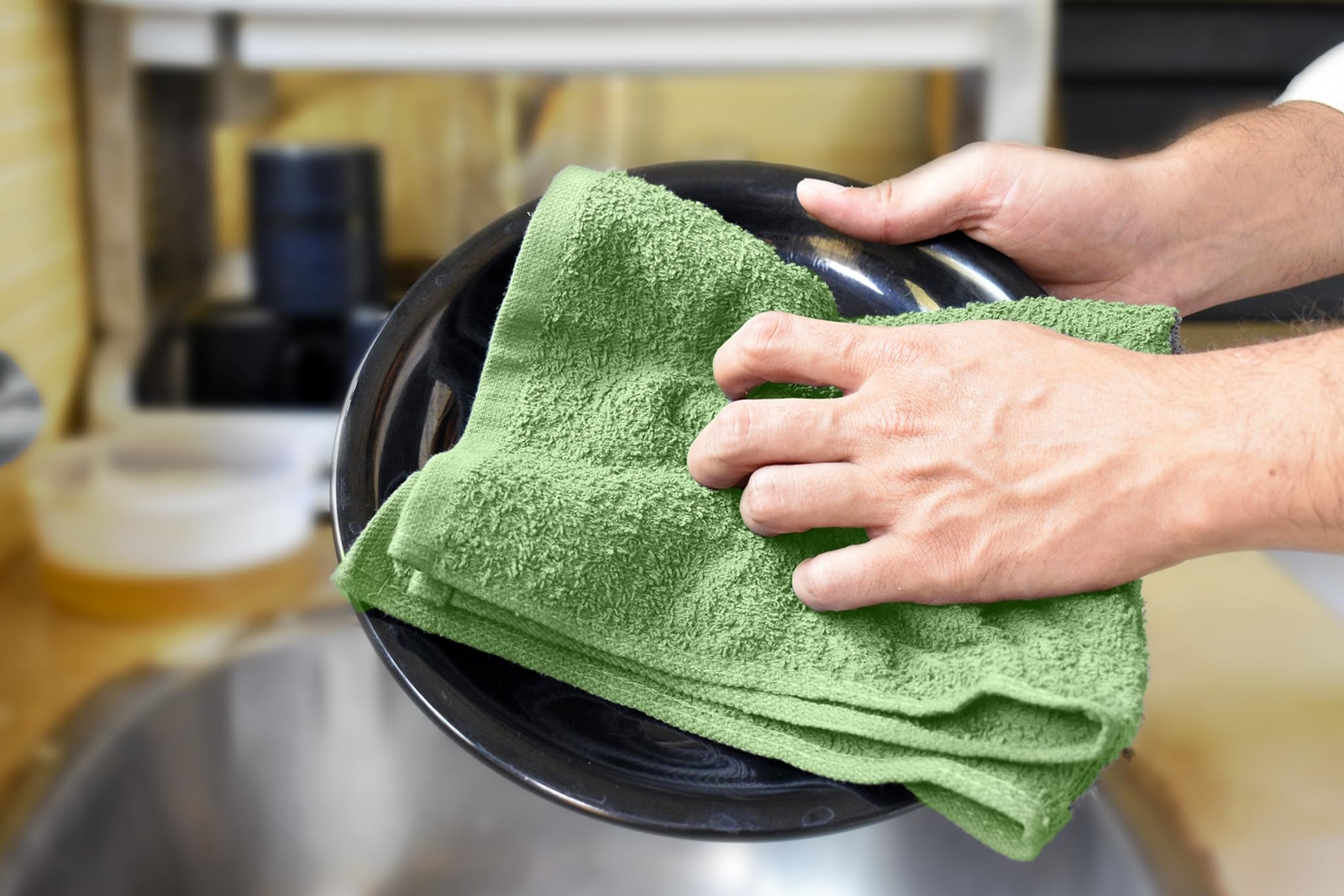 100% Cotton Bar Mop Kitchen Towels 16×19 Inches Pack Of 12 350 Gsm Sage Green “