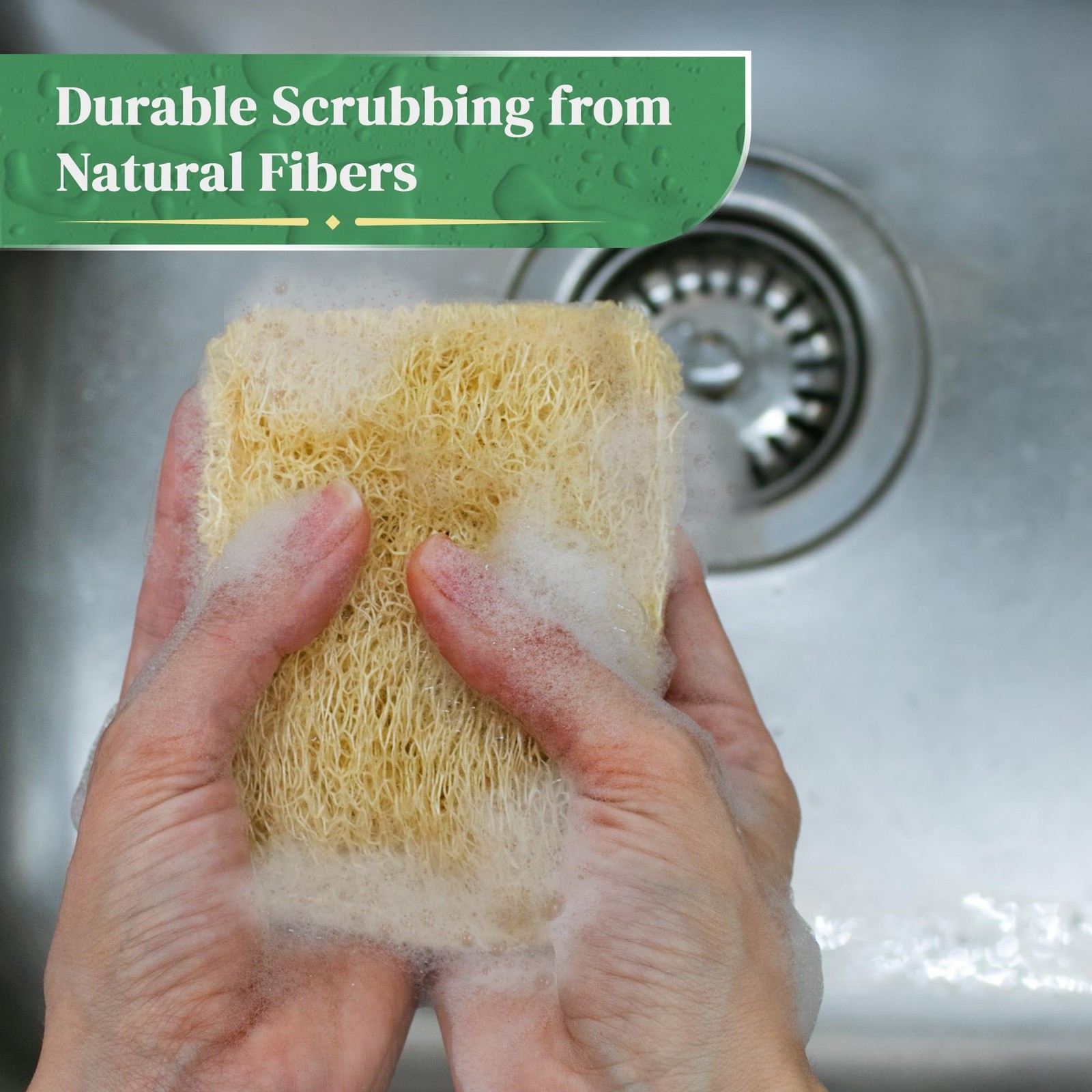 Natural Loofah Kitchen Sponge (3 Pack) – 3 Count (Pack of 1),