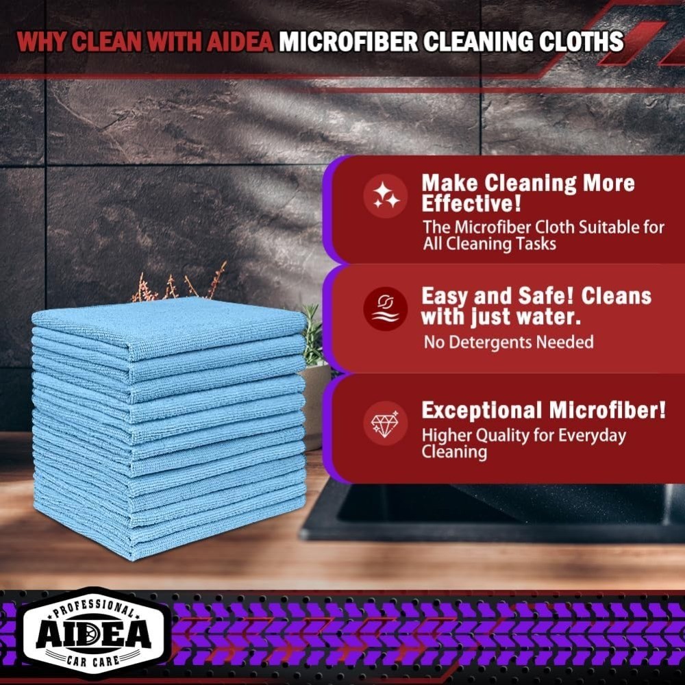 Microfiber Cleaning Cloth Blue 10 Pack Premium Lint Free Towels for Cars SUVs