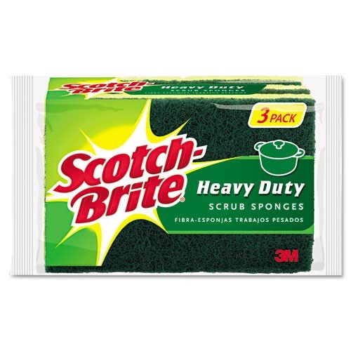 Scotch-Brite Heavy-Duty Scrub Sponge, 4.5×2.7, 0.6″ Thick, Yellow/Green, 3/Pack